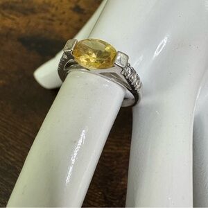 NVC Silver Ring with Yellow Oval Citrine Gemstone Size 8 Hallmarked 925